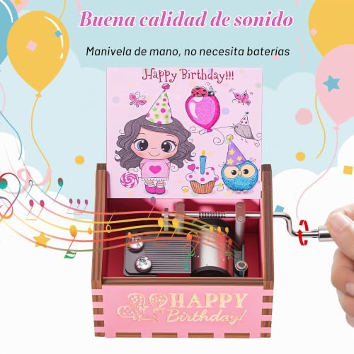 Miniatura 5 de Qzakce Cajas Musicales De Madera Manivela Caja De Música Happy Birthday Retro Music Box Mejor Regalo Para Cumpleaños Navidad Para Pareja Niños Amigos, Rosa