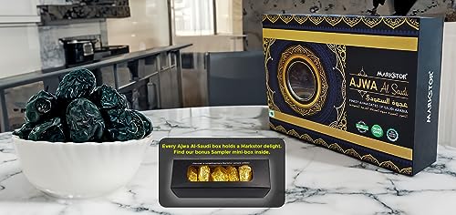Image of MARKSTOR Ajwa Al-Saudi - Finest Original Ajwa Dates 1Kg Pack (Khajoor /Khajur) Of Madina, Saudi Arabia - 500 Grams X 2 Boxes, Fresh