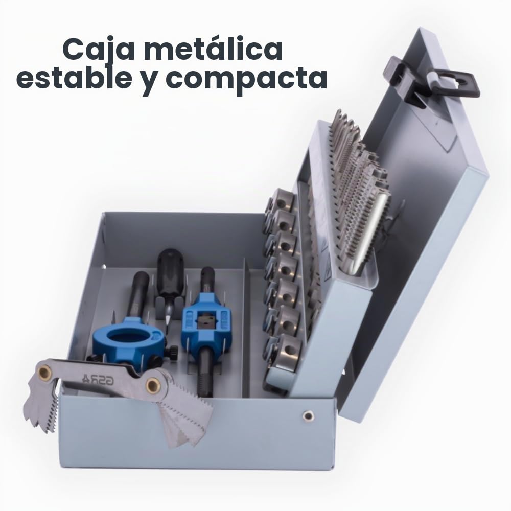 Juego de herramientas para roscar HSSG métrica | M3-M12 | 32 piezas | machos, terrajas y porteherramientas