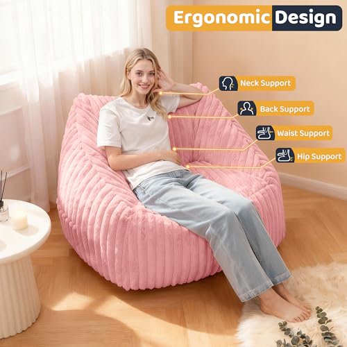Image of HABUTWAY Bean Bag Chair, Giant Bean Bag Chairs for Adults and Kids, Bean Bag Sofa, Lazy Floor Sofa, Faux Fur Beanbag Chair with Armrests for Living Room Bedroom (Pink)