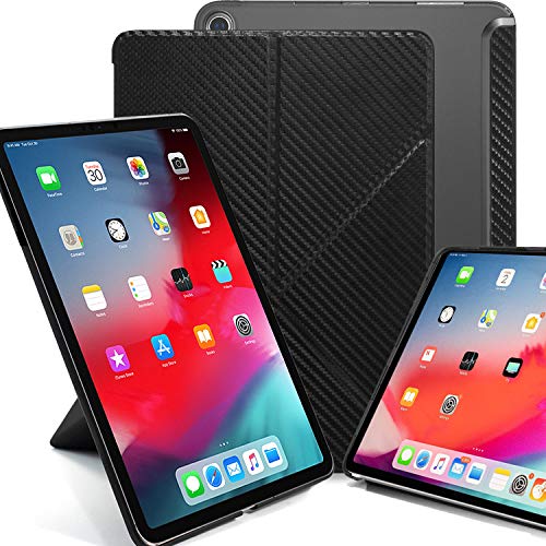 KHOMO iPad Pro 12.9 (3 Gen) Funda Origami Semi Transparente con Smart Cover Protección Delantera y Trasera para Nuevo Apple iPad Pro 12.9-2018 - Fibra de Carbono