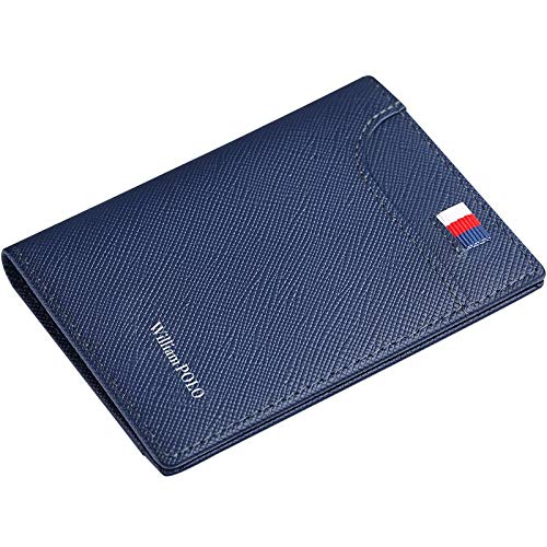 Carteira William Polo Original em Couro Legítimo Modelo Clean Azul Texturizado