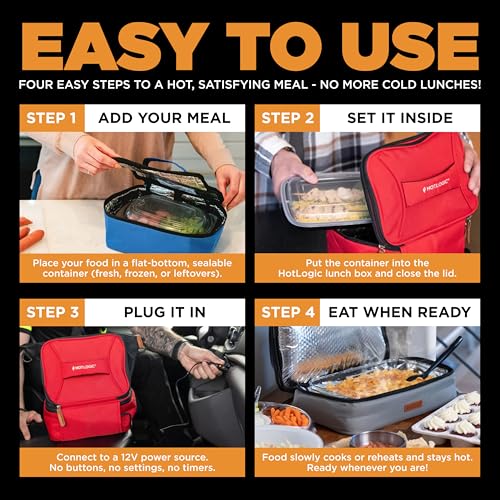 Image of Hot Logic 16801045-RD Food Warming Tote Lunch Bag 12V, Polyester, Red