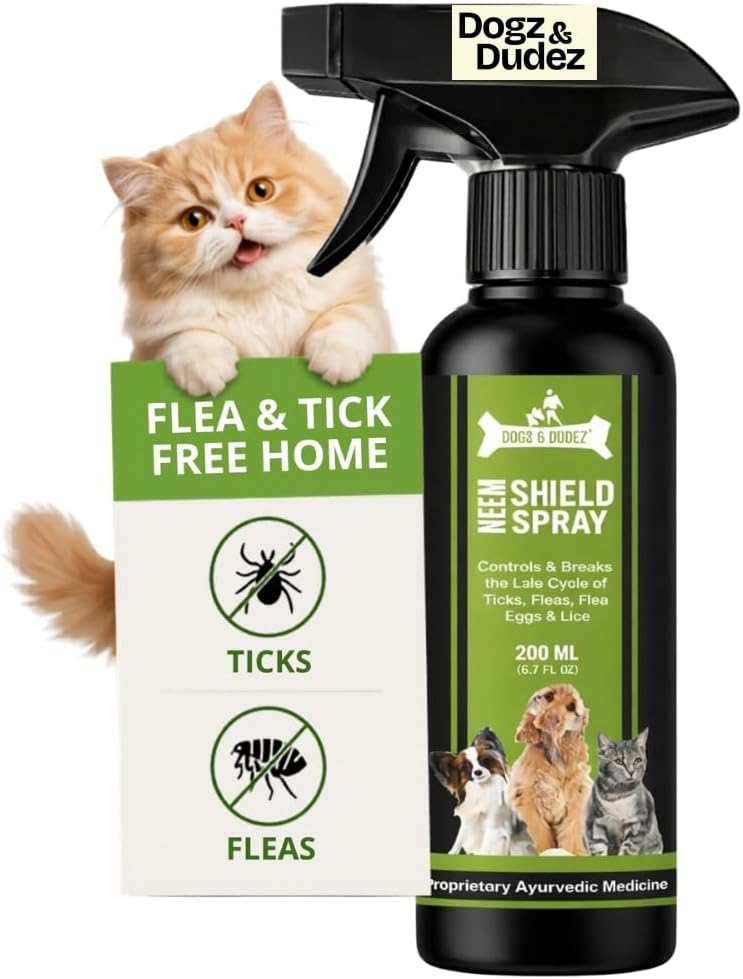 Neem Shield Tick, Flea, Flea Egg Spray for Dogs and Cats 200 ml | Quick Results |Treatment, Preventive, Ecoparasite Killer and Repellent Spray Botanical Oils