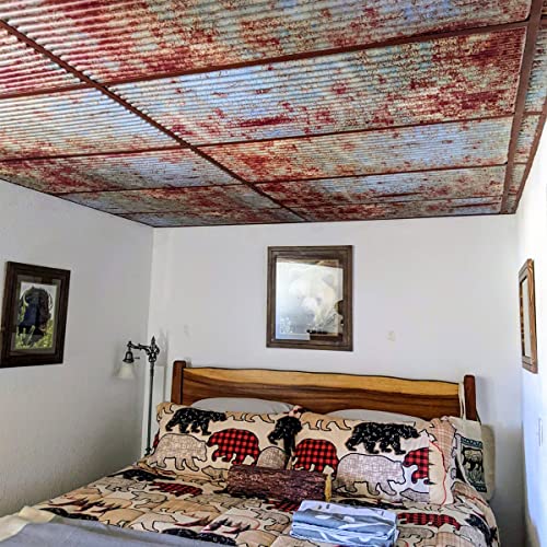 From Plain To Beautiful In Hours 261 Ridged Metal Pvc 2' X 2' Lay-In Ceiling Tile, Pack Of 50, Old Tin Roof, 50 Piece #TOP4