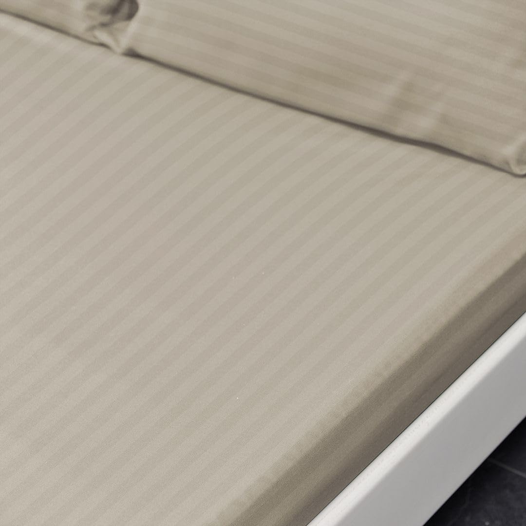 John Aird Striped Microfibre Plain Fitted Sheet (Double, Mink Stone)
