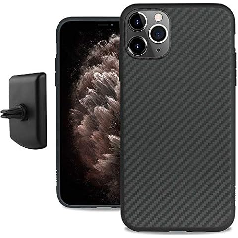 Evutec Karbon IPhone 11 Pro Max 6.5 Inch, Unique Hard Smooth Heavy-Duty Phone Case Cover Real Aramid Fiber Strong Protective Slim 1.6mm Durable (Black)-AFIX+ Free Vent Mount Cover
