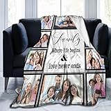 HYHSJY Personalized Blanket with Family Member Photos, add 10 Photos， Where Life Begins and Love Never Ends,Throws Fuzzy Blanket Gifts for Family Lovers Friends Couples Gifts Valentine’S Mother’S