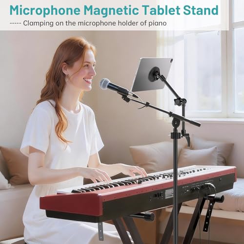 Image of Magnetic iPad Holder for Microphone Stand / Music Stand,Tablet Mount Compatible with MagSafe 4.7~13.5 inch iPad /Pro /Mini /Air,Galaxy Tab,Nexus,e-Reader,iPhone,360Adjustable 10 inch Long Aluminum Alloy Arm