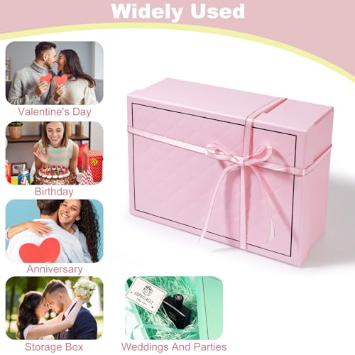 XWCHASA Geschenkbox mit Deckel 25 x 18 x 9 cm, Geschenkbox mit Schleifen, Grußkarten, Raffia Hamper Shreds für Hochzeit Geburtstag Weihnachten(Rosa)