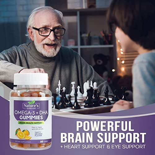 Omega 3 Fish Oil Gummies, Extra Strength Omega 3S With Dha & Epa, Heart Healthy, Joint & Brain Support, Nature's Omega 3 Fish Oil Supplement Gummy Vitamin For Men & Women, Orange Flavor - 60 Gummies #TOP3