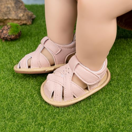 Image of Meckior Baby Toddler Infant Girls PU Leather Soft Open Toe Summer Sandals Flower Princess Flat Shoes