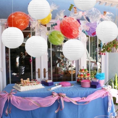 Image of Wanna Party 10 inch White Round Paper Lanterns Decorative Hanging Chinese Japanese Paper Lanterns Lamp for Birthday Halloween Wedding Baby Bridal Shower Fall Home Decor Party Decoration