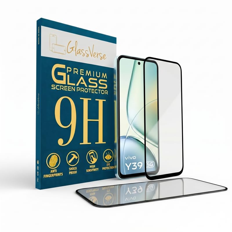 Image of GlassVerse PureView Tempered Glass for Vivo Y39 5G | Crystal Clear, 9H Hardness Screen Protector, Edge to Edge, Case Friendly, Hassle-less Installation Kit Included. (Pack of 1)
