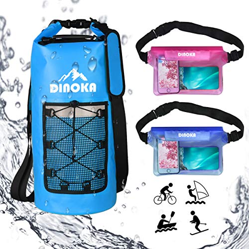 DINOKA Bolsa Seca Impermeable, Bolsas estancas 10L/20L/30L con Caja de teléfono Impermeable Gratis,Dry Bag wateroof para Rafting, Kayak navegación Senderismo, esquí, Buceo, Pesca, Escalada, Camping