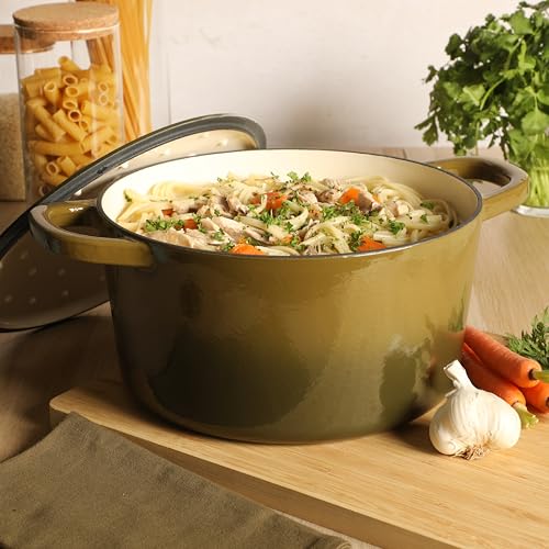 Image of Crock-Pot Artisan 7-Quart Enameled Cast Iron Dutch Oven Pot with Lid, Round, Gradient Sage Green, Oven Safe Cookware