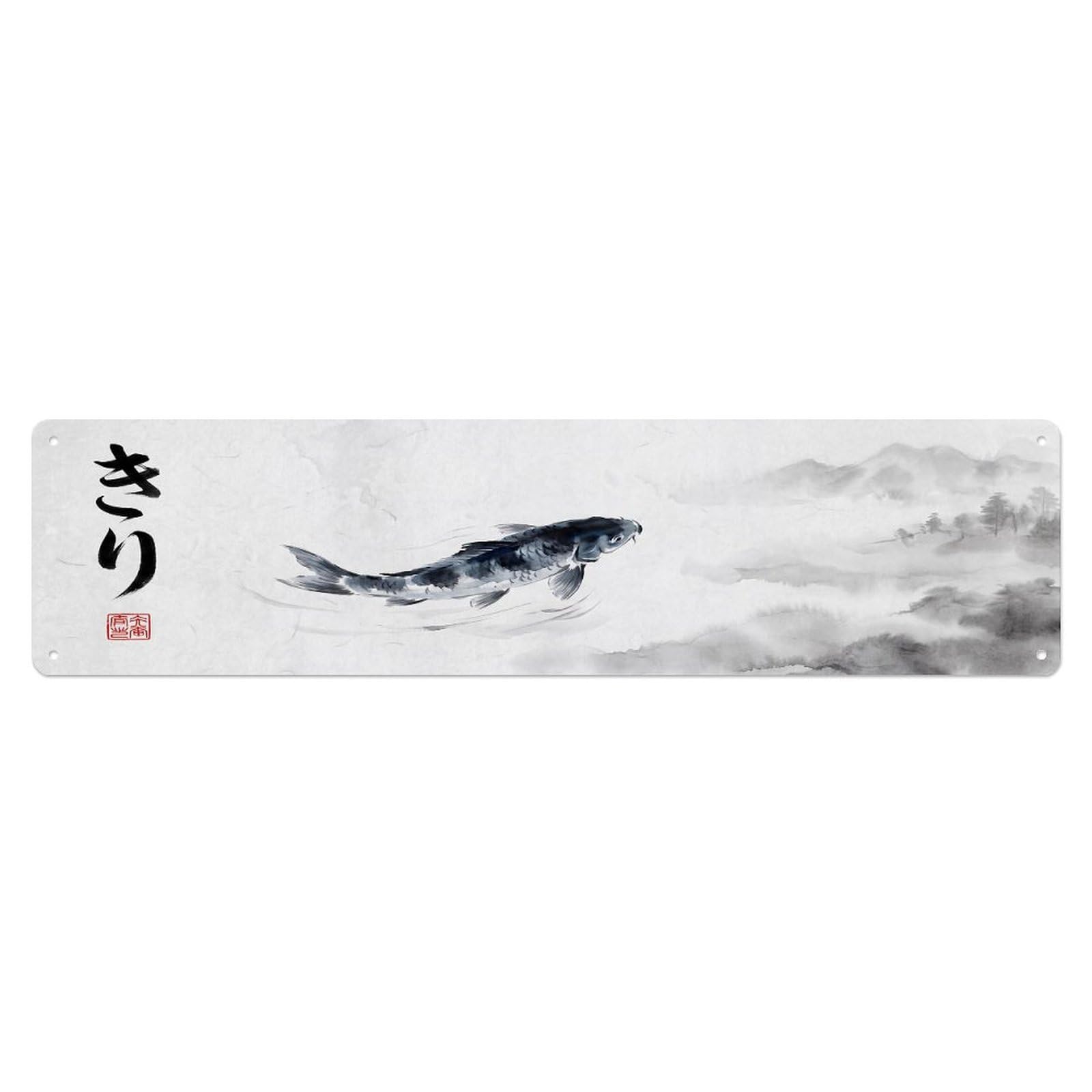 Olhnbad 4X16inch(10X40cm) Koi Fish Japanese Exquisite Artwork Metal Tin Sign