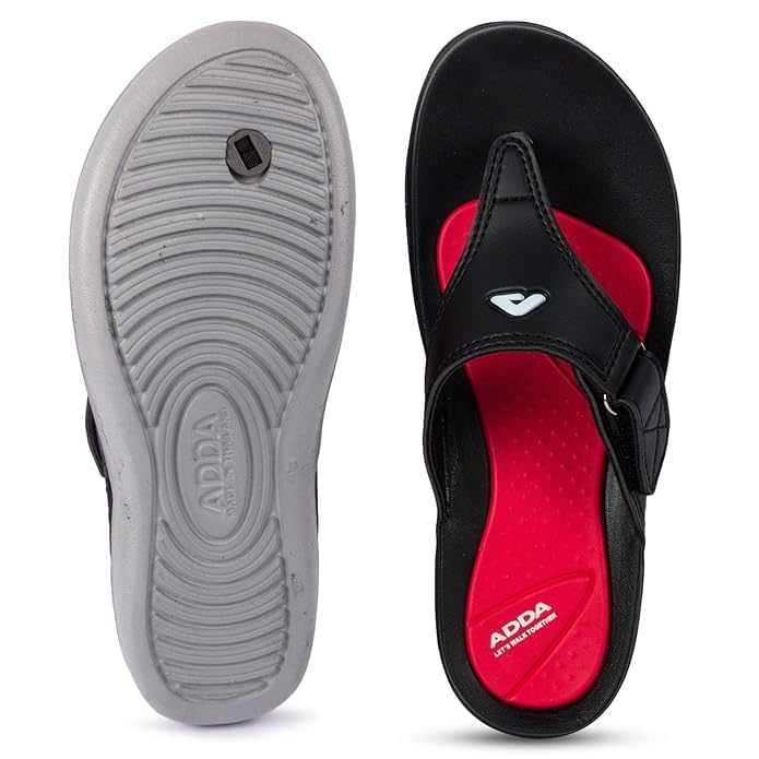 Image of Adda STAR-1 || Durable & Comfortable || EVA Sole || Lightweight || Fashionable || Super Soft || BEIGE RED || Outdoor Slipper || Slipper for Women (BLACK /RED, 8)