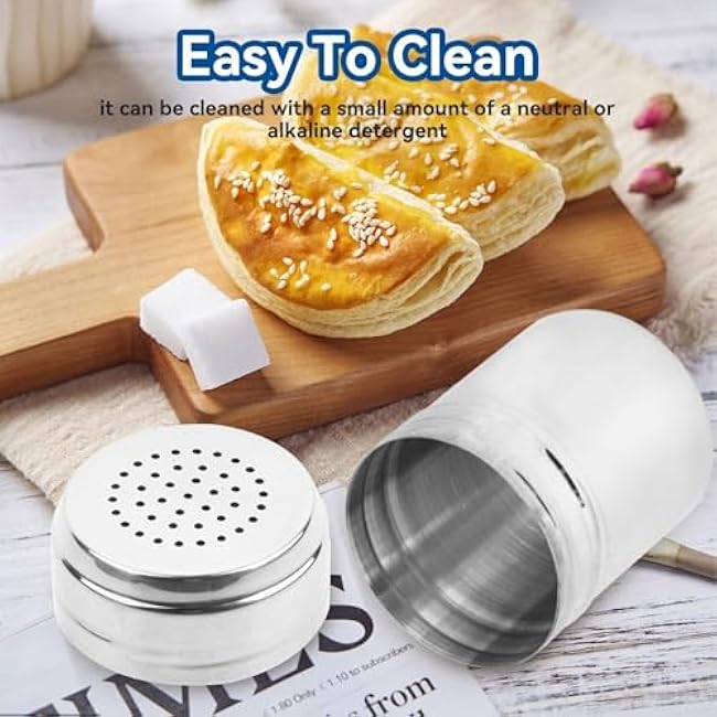 Stainless Steel Powdered Sugar Shaker Duster, Spice Dispenser Spice Shaker Condiment Jar Kitchen Shakers Metal Salt Pepper Dredge Shakers with Holes and Lids for Salt Spice Sugar, Set of 2