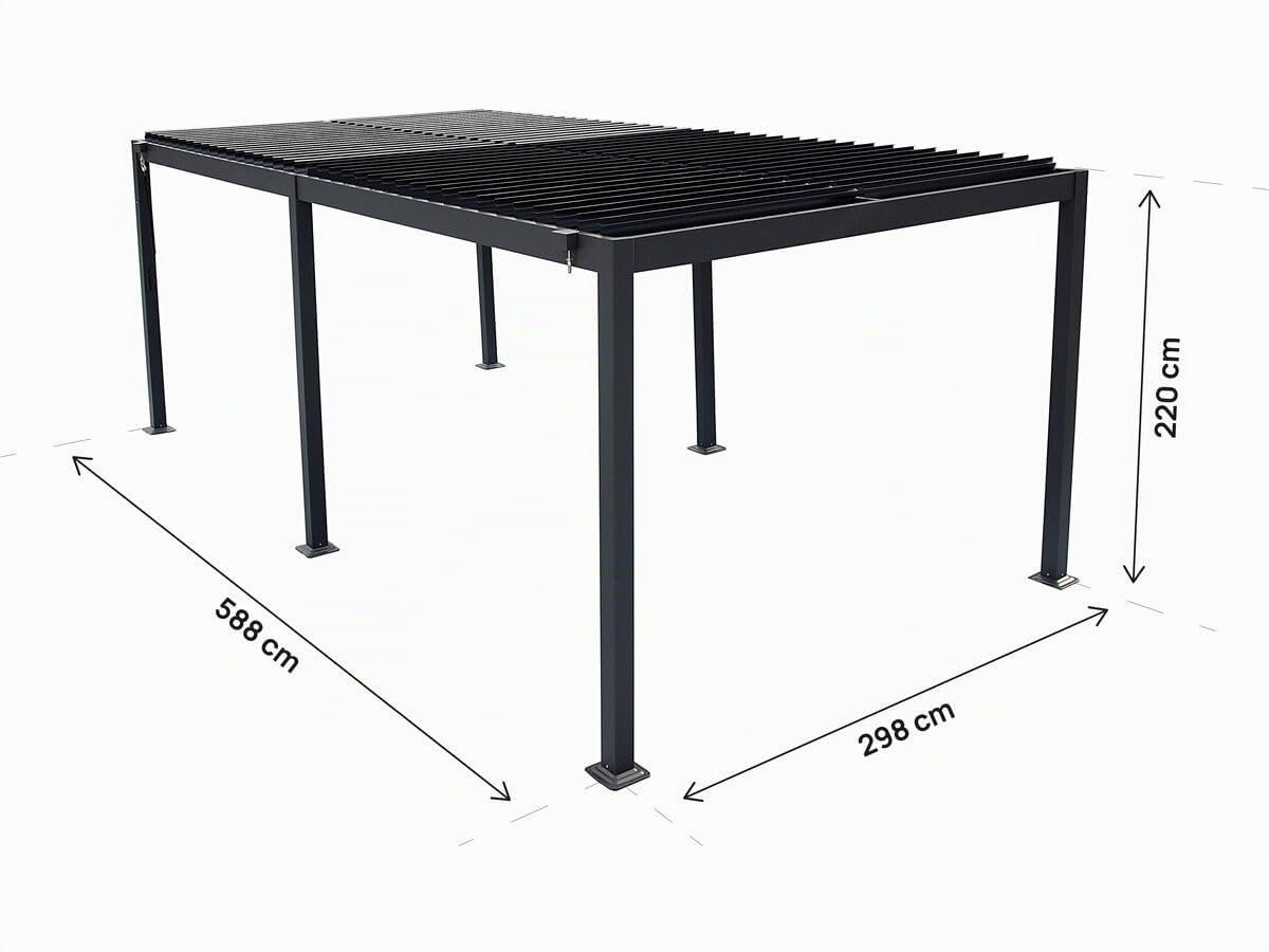 Pergola bioclimatique autoportante en Aluminium Kensington - 3 x 6 m - Gris