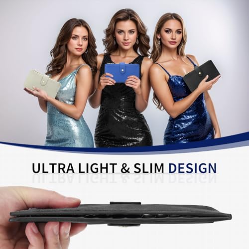 Credit Card Slim Wallet for Women and Men, PU Leather Minimalist Card Holder - 16 Slots & 2 ID Window & 2 Zipper Pocket, Black 6