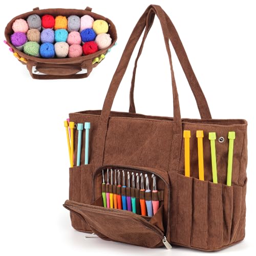 Image of Coopay Crochet Bag Organizer Large Yarn Bag, Knitting Project Bag for Crocheting, Crochet Yarn Bag Knitting Tote Bag Crochet Travel Bag for Crochet Supplies - Multipocket, Ideal Christmas Gifts