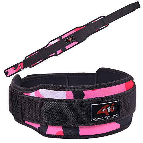 4fit Weight Lifting Belt with Double Gym Back Support Training 5" Wide Belts 5 Colors (Pink Camo, Small)