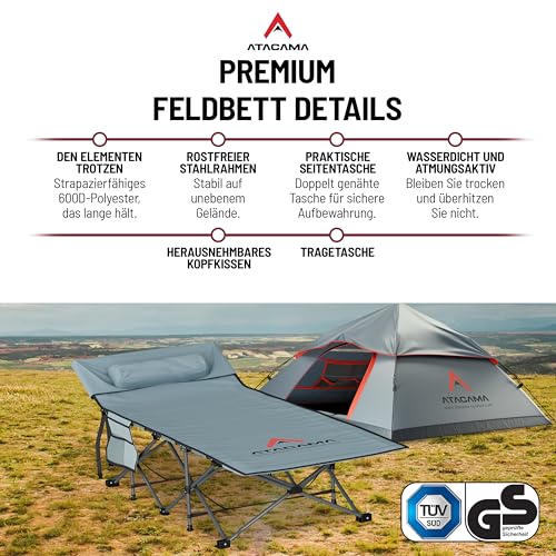 Atacama Feldbett Klappbar - Ultraleichtes Campingbett XXL für Outdoor-Abenteuer und Karpfenliege - Komfortabel, Tragbar