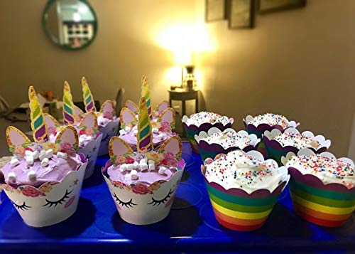 36 Pieces Unicorn Cupcake Toppers And Wrappers Double Sided Rainbow Cake Cup Decorations With 2 Unicorn Masks For Kids Birthday Party Supplies #TOP5