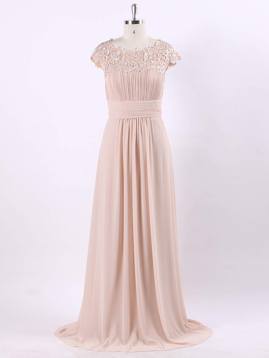 Ever-Pretty Damen Abendkleid A-Linie Spitze Chiffon Rundkragen Kurze Ärmel Hohe Taille 09993