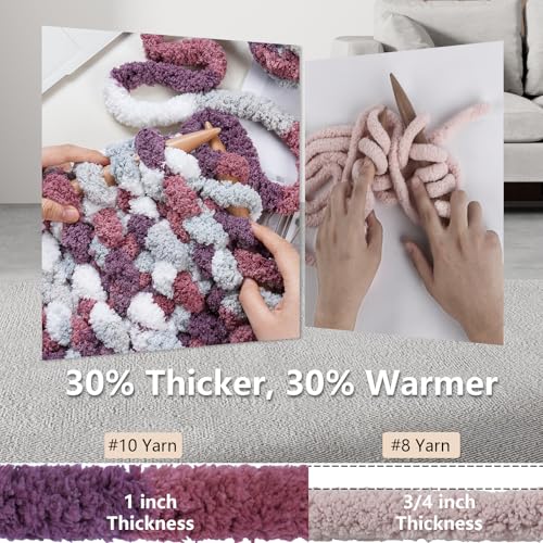 Image of Cozyful Chunky Yarn for Hand Knitting - #10 Chunky Chenille Blanket Yarn, Jumbo Big Thick Chunky Yarns for Crocheting, Tie Dye Bulky Knit Yarns, 8 Skein (20 yds 8 oz Each Skein), Purple&Mauve&Grey