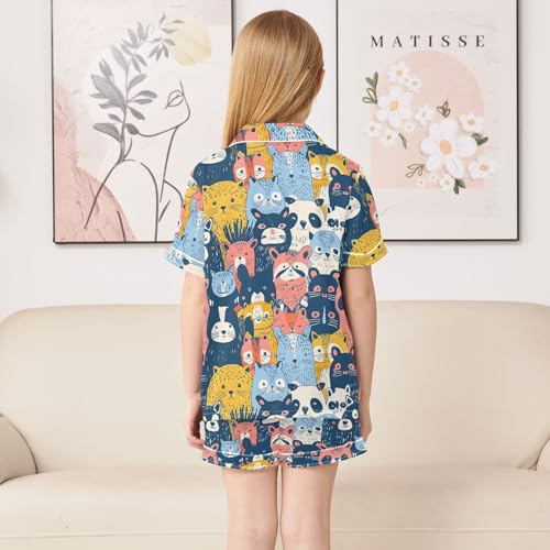 ALAZA Colored Animal Bear Satin Pajamas Set Short Sleeve Button Down Sleepwear Summer Pjs 2 Piece4