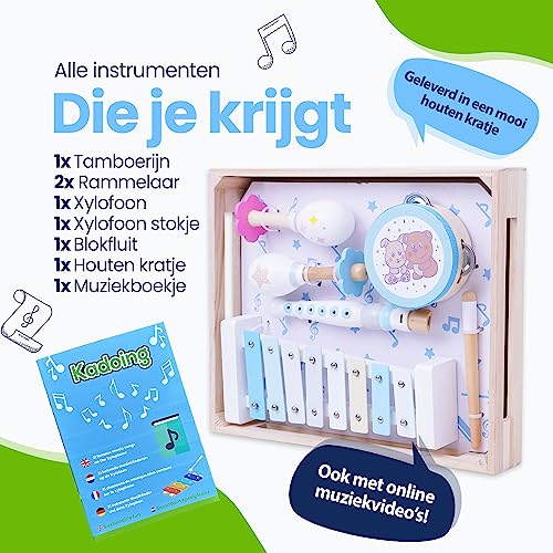Kadoing-Houten-Muziekinstrumenten-Set-incl-Opbergkratje-en-Muziekboekje-Xylofoon-Montessori-Speelgoed-Kinderspeelgoed-Muziek-Voor-Kinderen