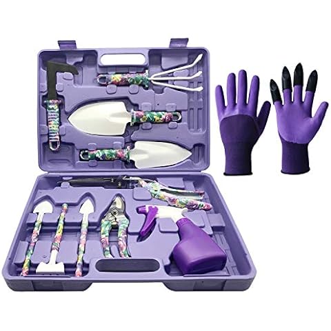 N-AZJ Garden Tools Set, 11 Pieces Gardening Tools with Purple Floral Print, Gardening Gifts for Women Gardener Cover