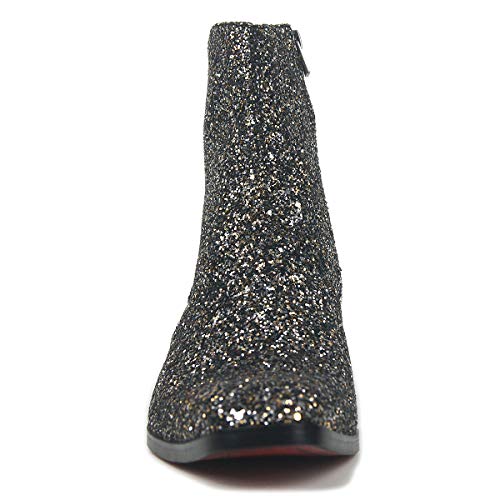 OSSTONE Dress Boot for Men Leather Glitter Chukka Designer Boots Casual Heel Shoes Zipper-up3