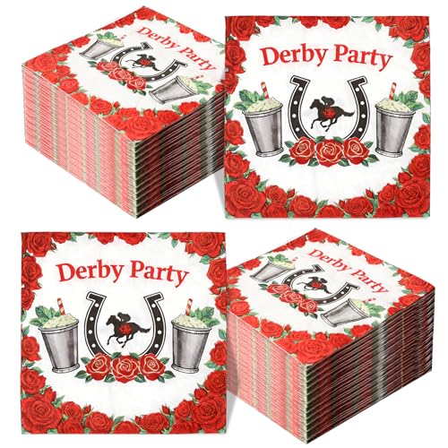 100 Pcs Derby Napkins 6.5 Inch Horse Racing Cocktail Napkins Disposable Decorations 2026 Run for The Roses Derby Day Party Supplies Decor