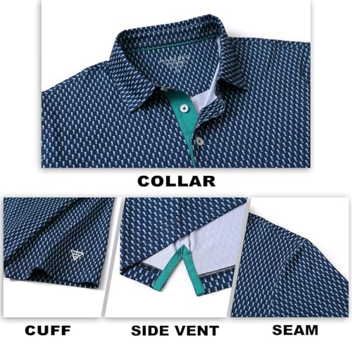 Image of M MAELREG Mens Golf Shirt Short Sleeve Dry Fit Print Moisture Wicking Performance Patterns Collared Polo Shirt