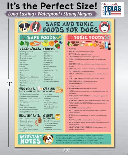 Image of Magnetic 8.5x11 Safe and Toxic Foods for Dogs Magnet - Pet Safety Chart and Canine Nutrition Guide, Waterproof & Humidity- (Pack of 1)