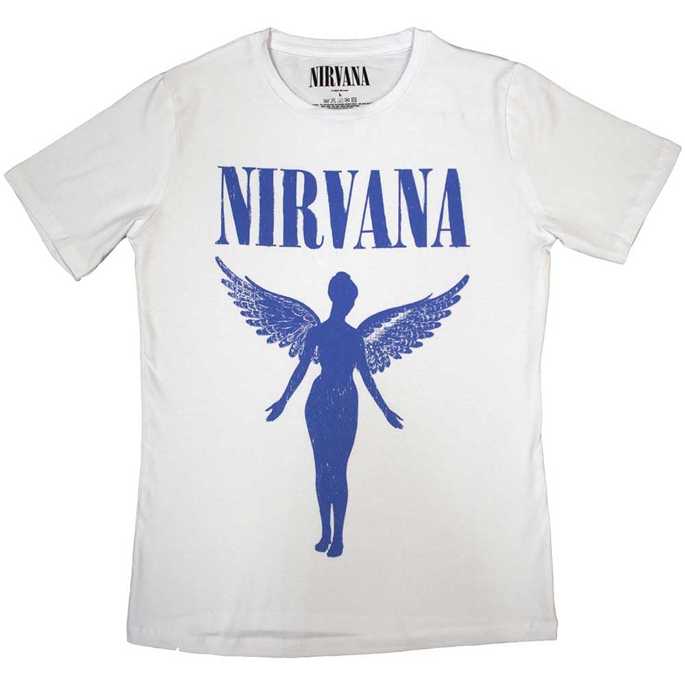 Rock Off Officially Licensed Products Women's White Nirvana Angelic Blue Mono Skinny Fit T Shirt Xxl