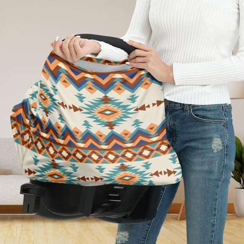Image of Coldinair Native Aztec Geometric Ultra Soft and Stretchy Car Seat Cover for Baby Boys Girls,Car Seat Canopy Nursing Cover,Multi-use Cover,Baby Breastfeeding Cover