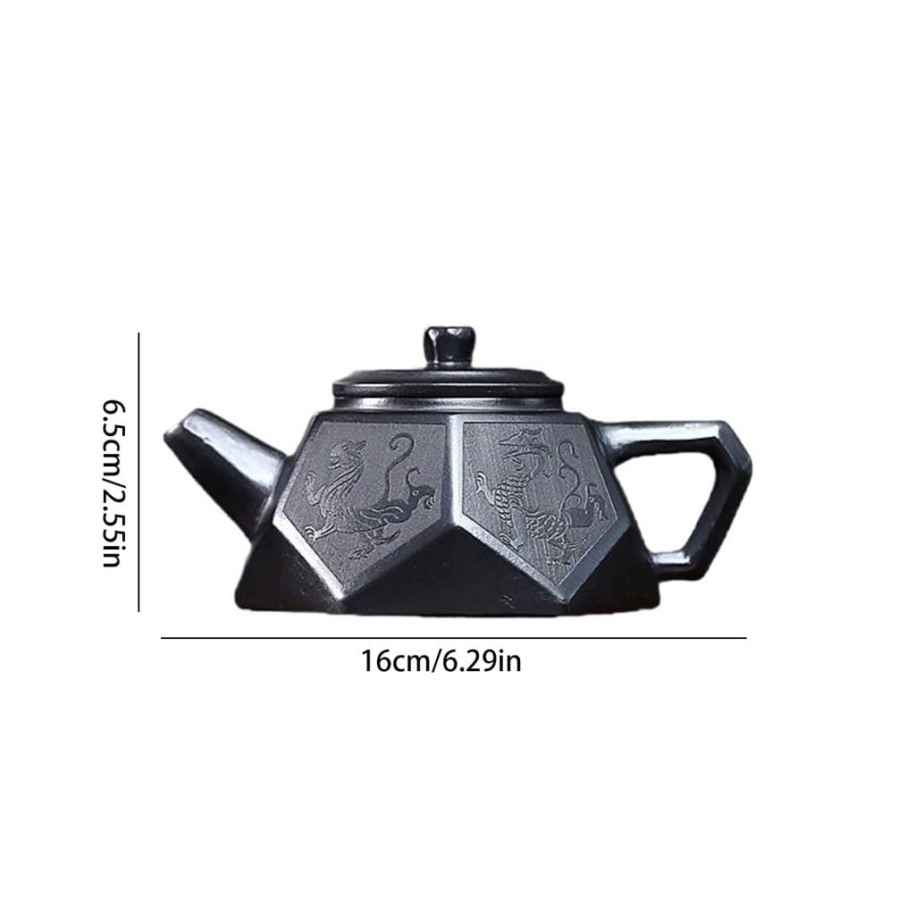 Tetera de Kung Fu Para Hacer té Tetera De Cocina Con Tapa Y Filtro, Original Barro Negro Mineral, Hecha A Mano, Bestia Mítica, Diamante Juego de Té de Cerámica