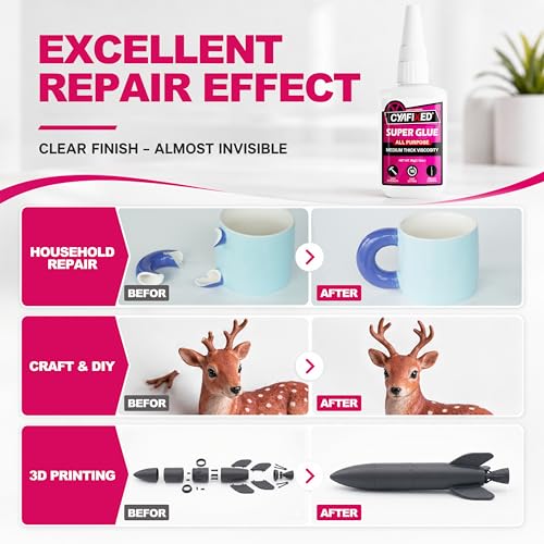 Image of Precise Control Super Glue Pro Kit 60 Gram, Instant Cyanoacrylate (CA) Glue with Anti-Clog Caps & Precision Microtips for Woodworking Crafts 3D Prints, Strong Repair for Ceramic Plastic Glass Shoe