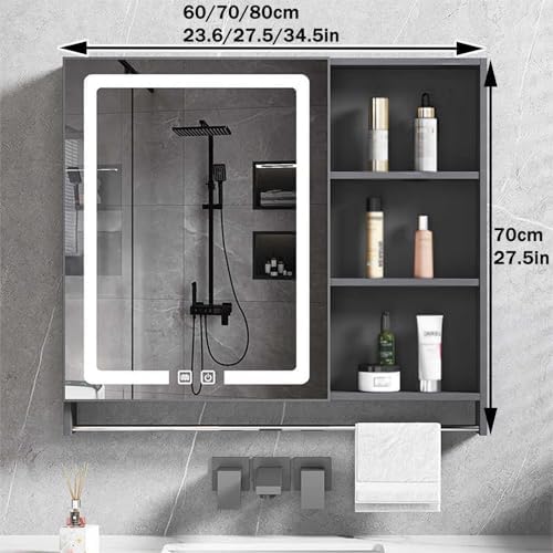 Wall-Mounted Bathroom Mirror Cabinet, Stylish Storage Solution for Apartments, Homes, Hotels & Dorms - White, 80x70cm (34.5x27.5in) - Space-Saving Design