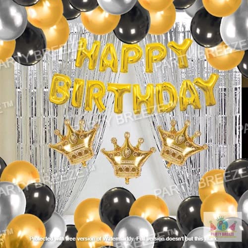 PARTY BREEZE™ golden black silver Happy Birthday Decoration Combo Kit