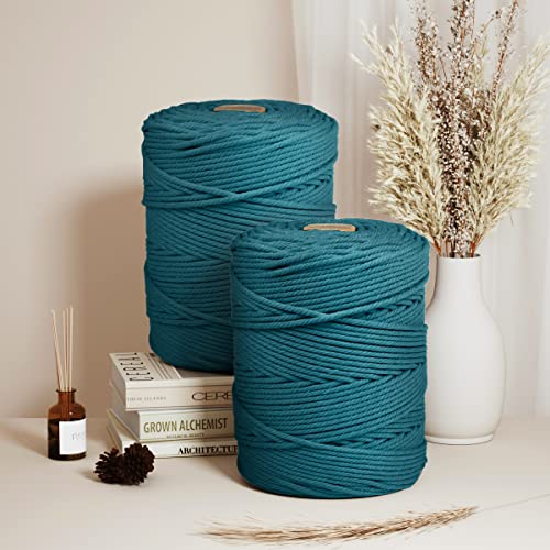 Image of ZUEXT Macrame Cord, Peacock Blue, 5mm x 328yds Cotton String Macrame Yarn | Natural Handmade, 4 Strands Twisted Cotton Rope, for Craft Wall Hanging Weaving Tapestry Dream Catchers Hanger DIY Gift, 300m