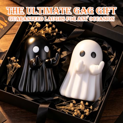 Bomivix 2pcs Halloween Ghost Figurines, Cute Tabletop Ghost Halloween Decorations, Adorable Resin Ghost Statues for Home Office Shelf Mantel Holiday Party Décor - image 5