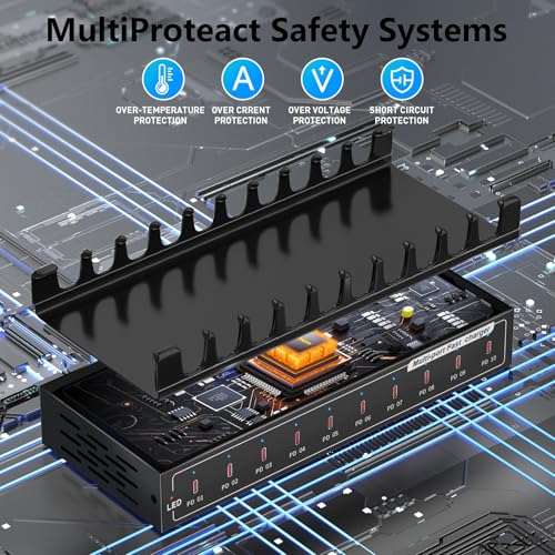 200W USB C Charging Station 10-Port Fast Charger for Multiple Devices, PD/QC Desktop Charging Hub for MacBook iPhone iPad Phones - image 7