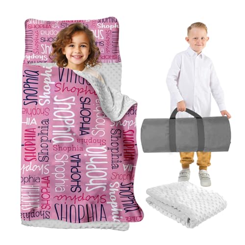 Custom Toddler Nap Mat for Preschool, Personalized Monogram Name Sleep Mats for Kids Daycare, Roll Up Sleeping Bag with Removable Pillow & Dotted Back Blanket for 2-15 Years Boys Girls Color07