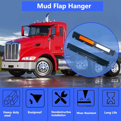 Image of 2 Pack Straight Mudflap Hangers Brackets Mud Flap Holder Mounting Kit 30 inch Length Spring Loaded with Reflective Tapes fit for 1-1 /8 inch Bolt Spacing Semi Trucks, Black