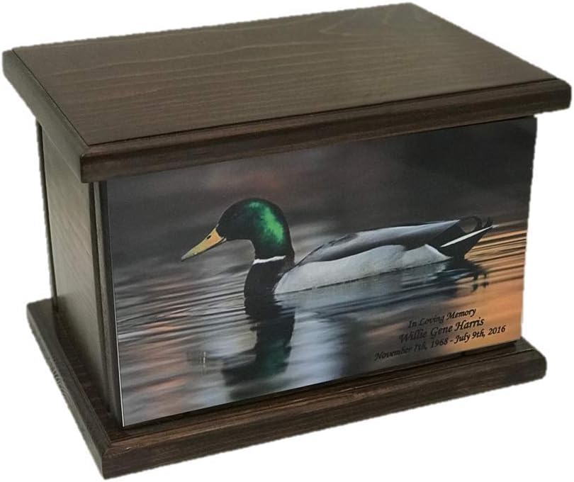 Pintail Drake Cremation Urn, Wood Funeral Urn, Mallard Duck Wooden Urn with Custom Personalization